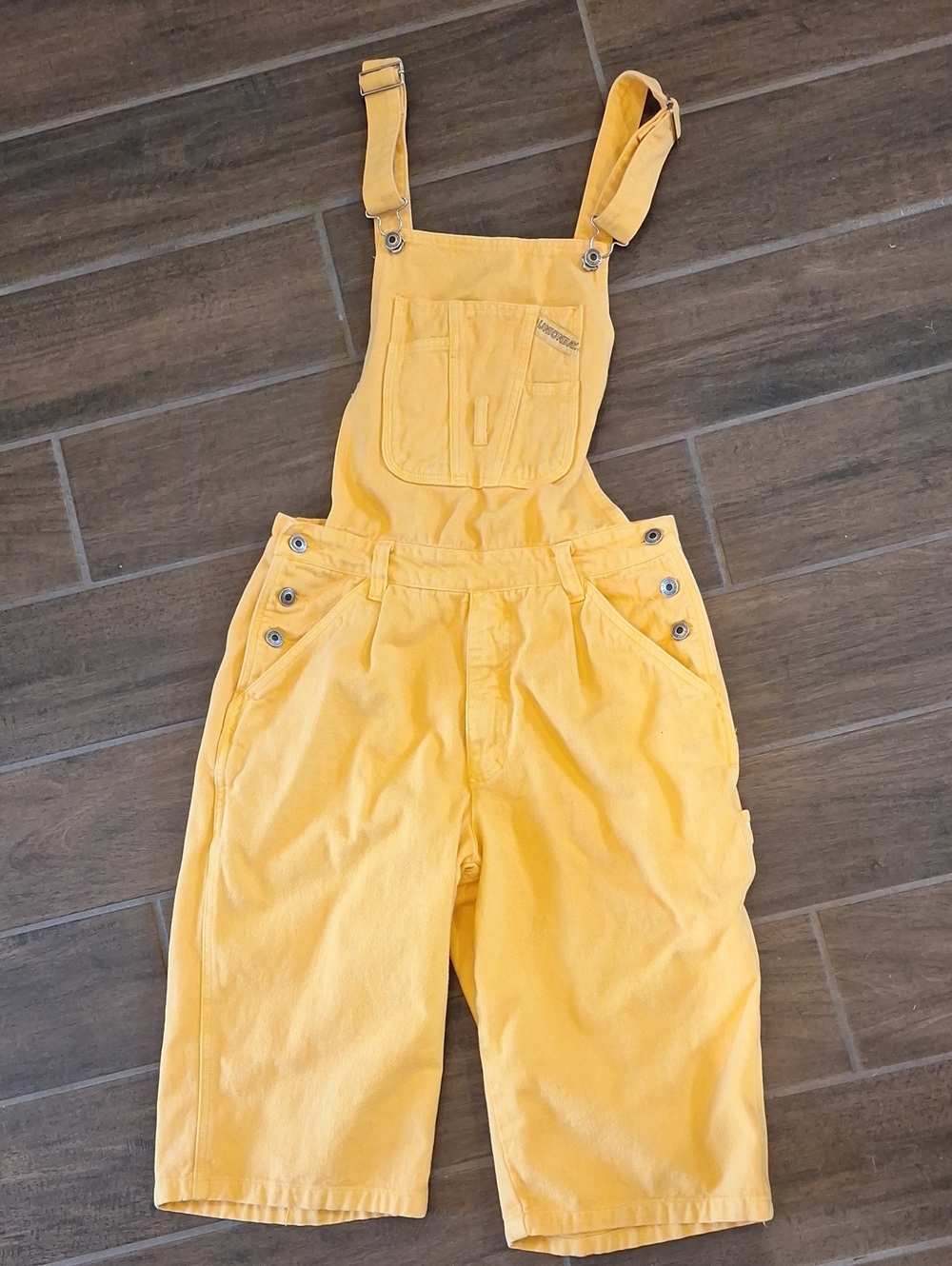 RARE 90s Vintage Unionbay Golden Yellow Cotton Overall Shorts **tag Size 32